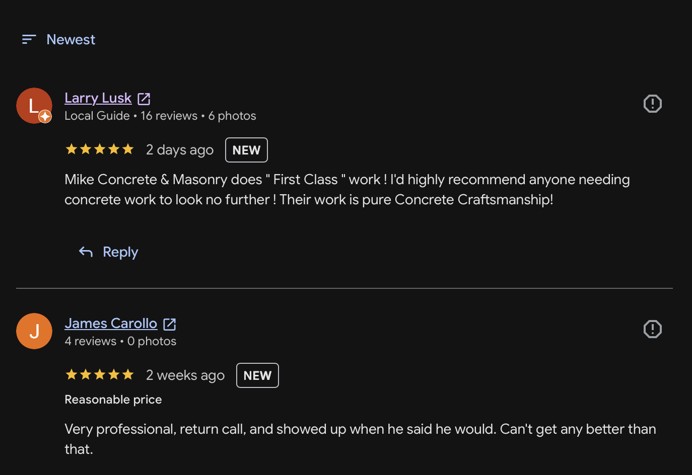 Customer review for Mike's Concrete & Masonry