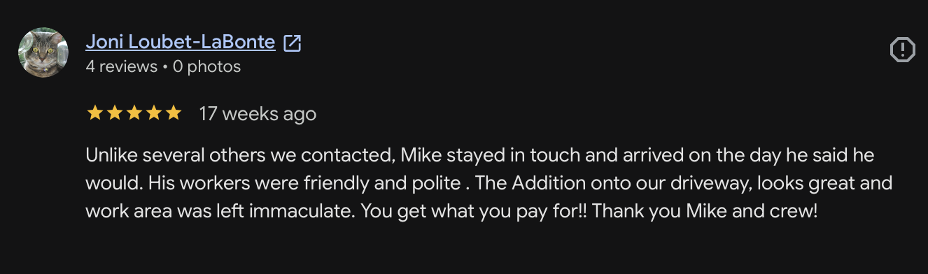 Customer review 4 for Mike's Concrete & Masonry