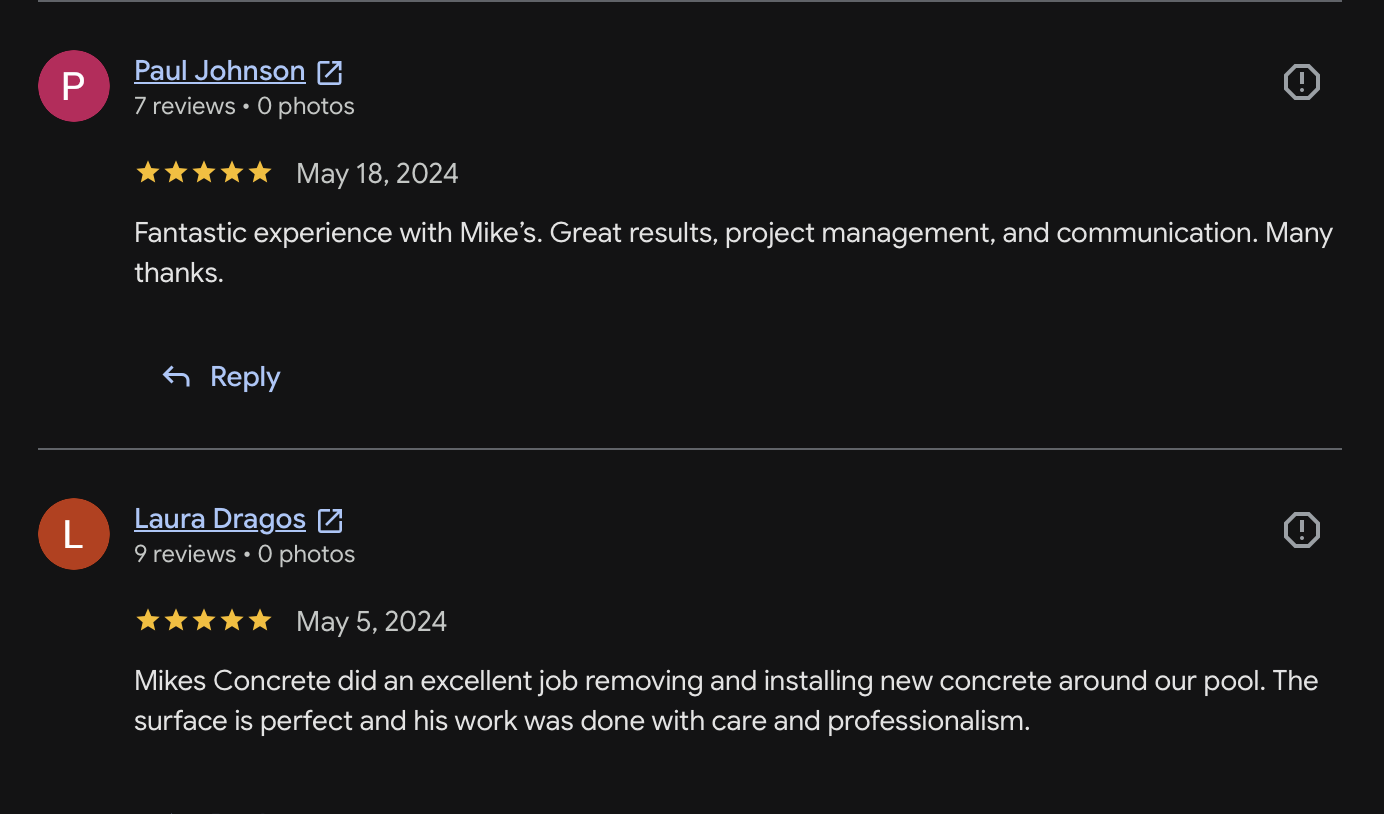 Customer review 9 for Mike's Concrete & Masonry