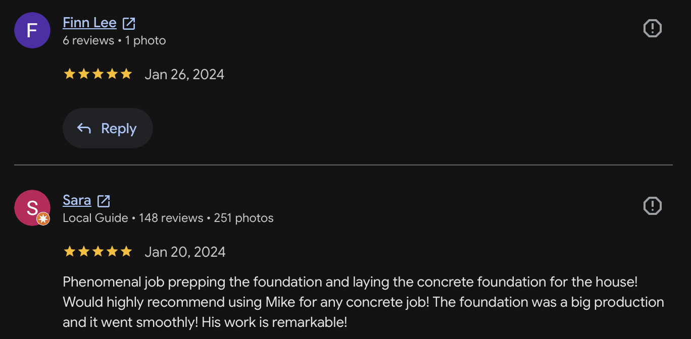 Customer review 10 for Mike's Concrete & Masonry