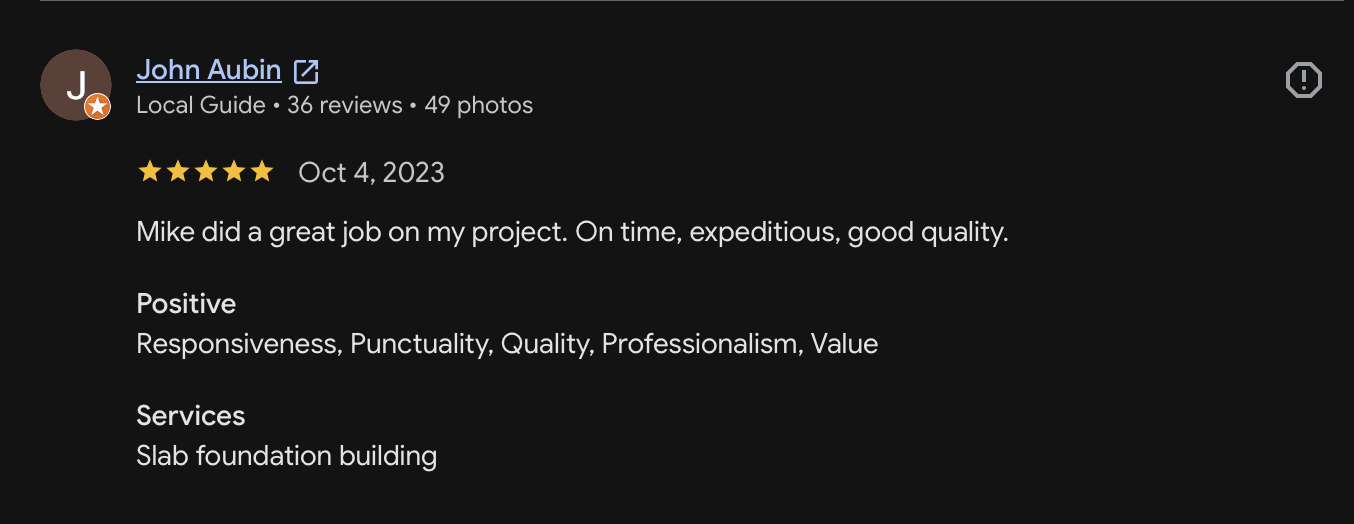 Customer review 11 for Mike's Concrete & Masonry