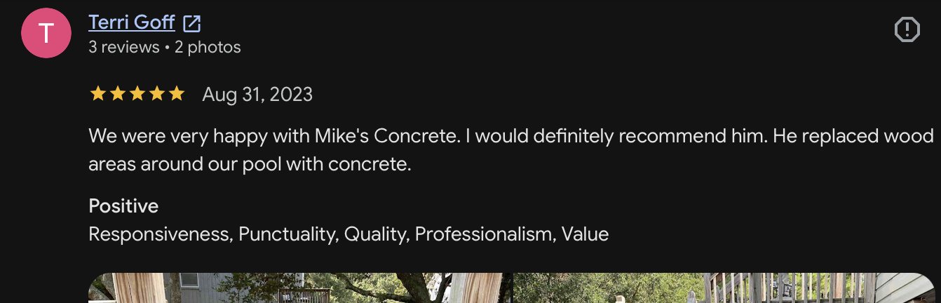 Customer review 12 for Mike's Concrete & Masonry