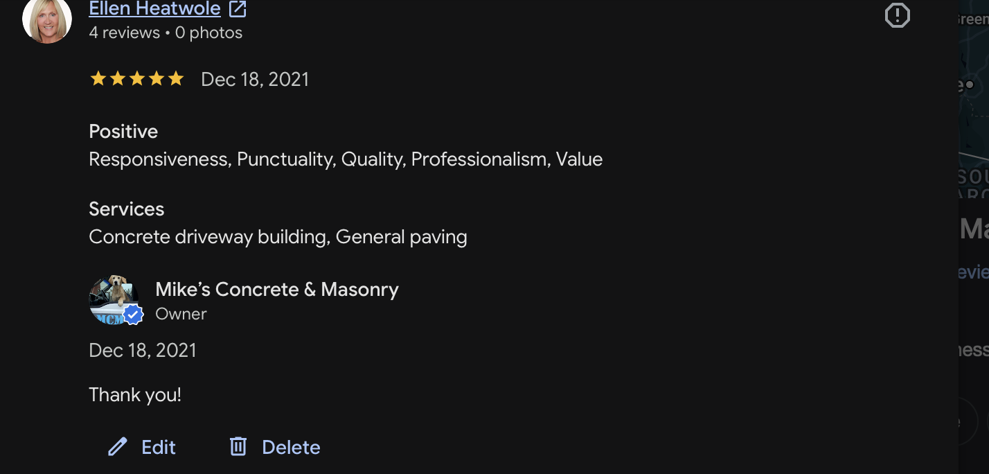Customer review 20 for Mike's Concrete & Masonry